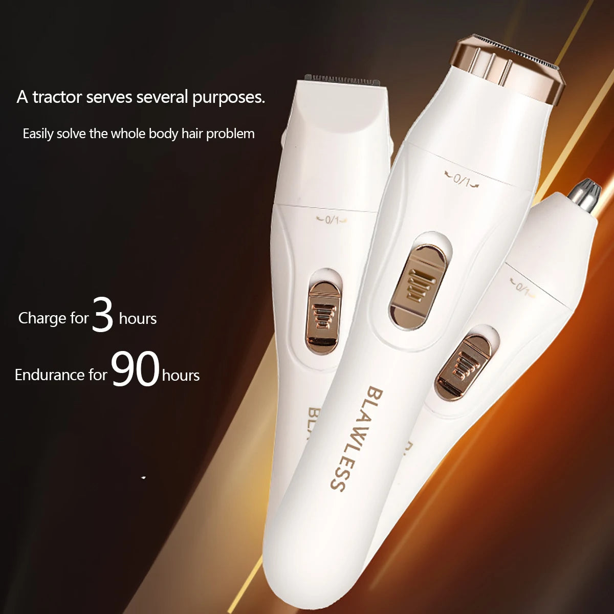 Blawless Womens Facial Hair Remover Facial Hair Removal Women 3in1 Hair Removal Device Electric Face Shaver 3 Replacement Heads