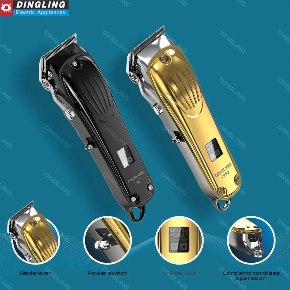 DingLing rf-1982 Gold Metal Barber Professional Hair Clipper Electric Cordless LCD Hair Trimmer Hair Cutting Machine rf 1982