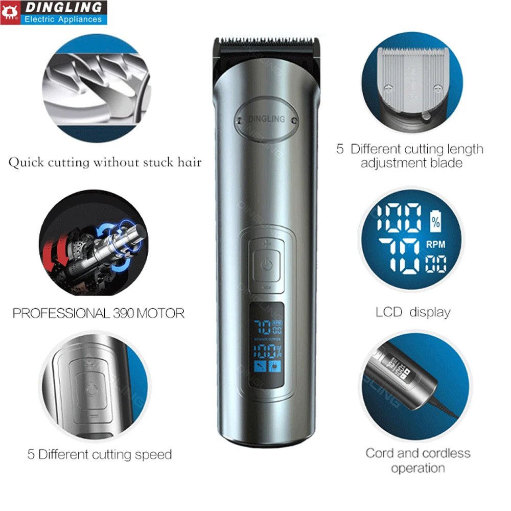DINGLING RF-696 Hair Clipper Mens Beard Trimmer Professional Cordless Rechargeable Hair Cutter Kit Barber Shop Strong Power