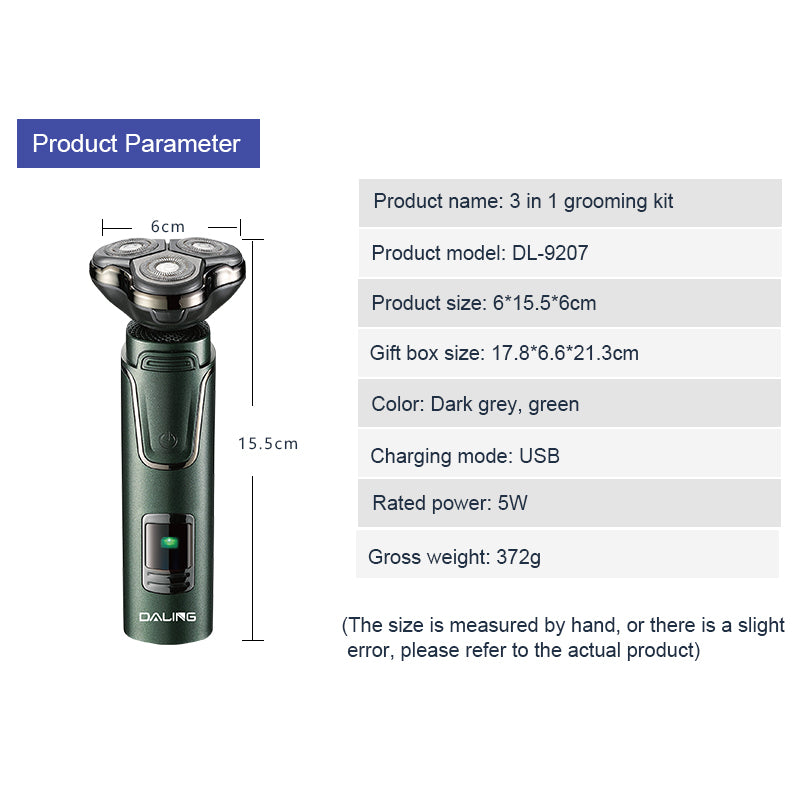 DALING DL-9207 NEW 3 IN 1 Rechargeable Electric Shaving Machine Men's Beard Razor Versatile Washable Trimmer Shaver