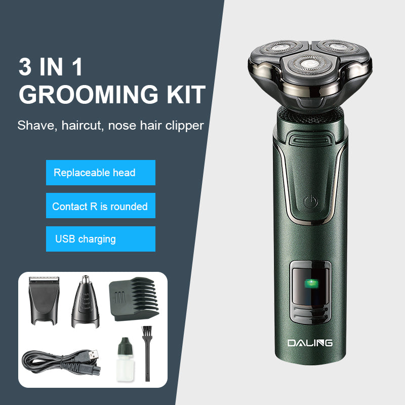 DALING DL-9207 NEW 3 IN 1 Rechargeable Electric Shaving Machine Men's Beard Razor Versatile Washable Trimmer Shaver