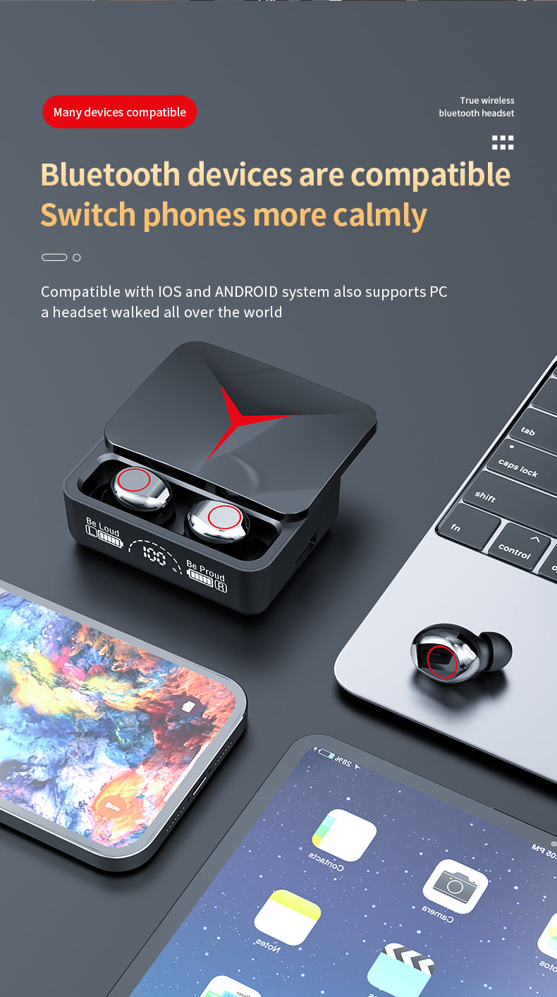TWS M90 Earphone Bluetooth Wireless Headphones Sport Earbuds Gaming Headset Bluetooth 5.2 Touch Control for Iphone Xiaomi Phones