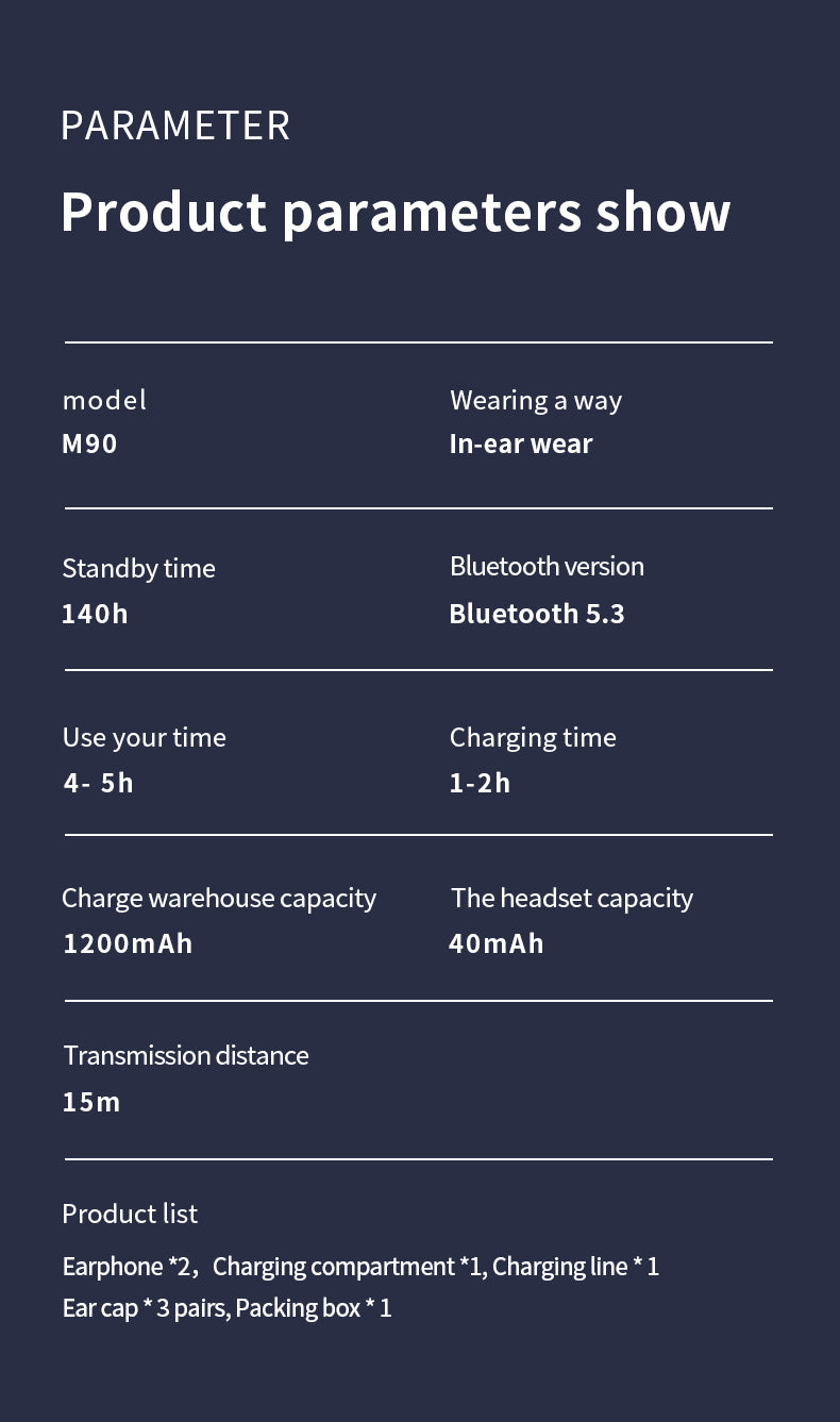 TWS M90 Earphone Bluetooth Wireless Headphones Sport Earbuds Gaming Headset Bluetooth 5.2 Touch Control for Iphone Xiaomi Phones