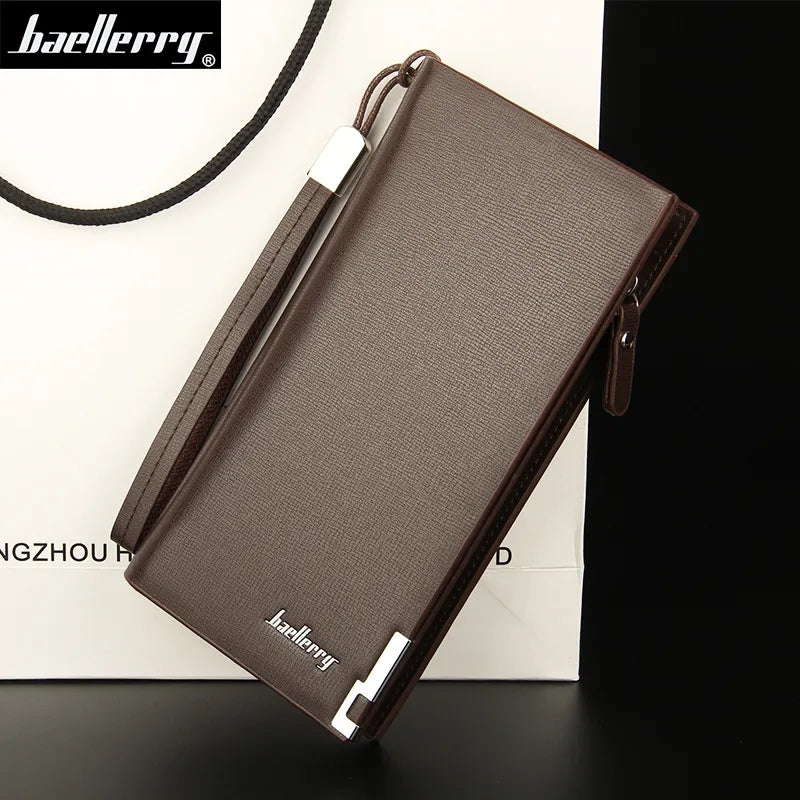 Baellerry Business Men's Wallets Solid PU Leather Long Portable Cash Purses Casual Standard Male Clutch Bag