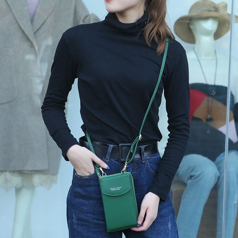 forever young New ladies long clutch large capacity mobile phone wallet zipper one shoulder messenger bag
