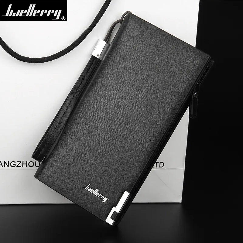 Baellerry Business Men's Wallets Solid PU Leather Long Portable Cash Purses Casual Standard Male Clutch Bag