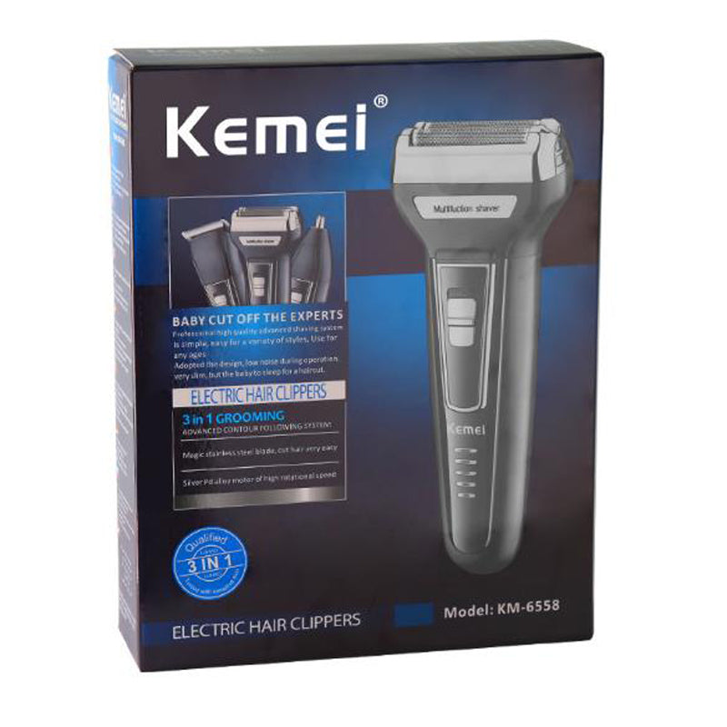 ORIGINAL Kemei KM-6558 3 In 1 Reciprocating Shaver Rechargeable Shaver Hair Trimmer Nose Trimmer For Men