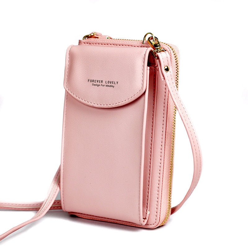 forever young New ladies long clutch large capacity mobile phone wallet zipper one shoulder messenger bag