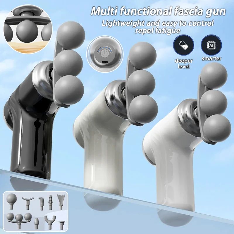 Multi functional mini 3-head fascia gun with multiple levels of vibration massage for deep impact and muscle relaxation massager