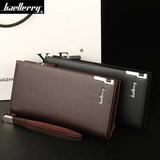 Baellerry Business Men's Wallets Solid PU Leather Long Portable Cash Purses Casual Standard Male Clutch Bag