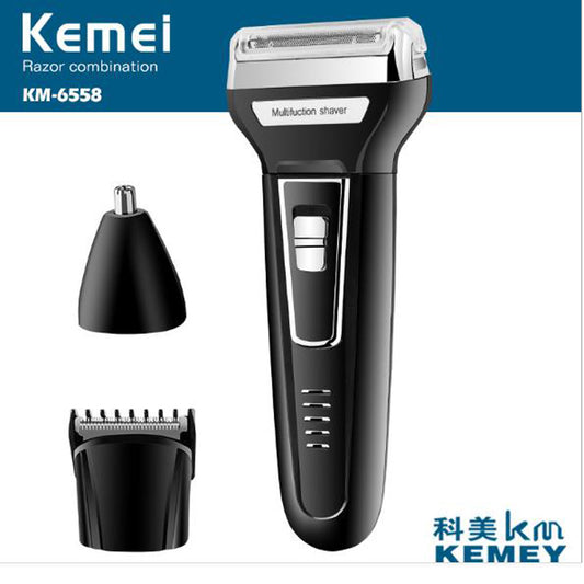 ORIGINAL Kemei KM-6558 3 In 1 Reciprocating Shaver Rechargeable Shaver Hair Trimmer Nose Trimmer For Men